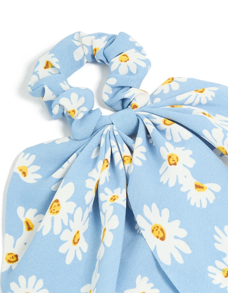 Blue Daisy Printed Scarf Scrunchie