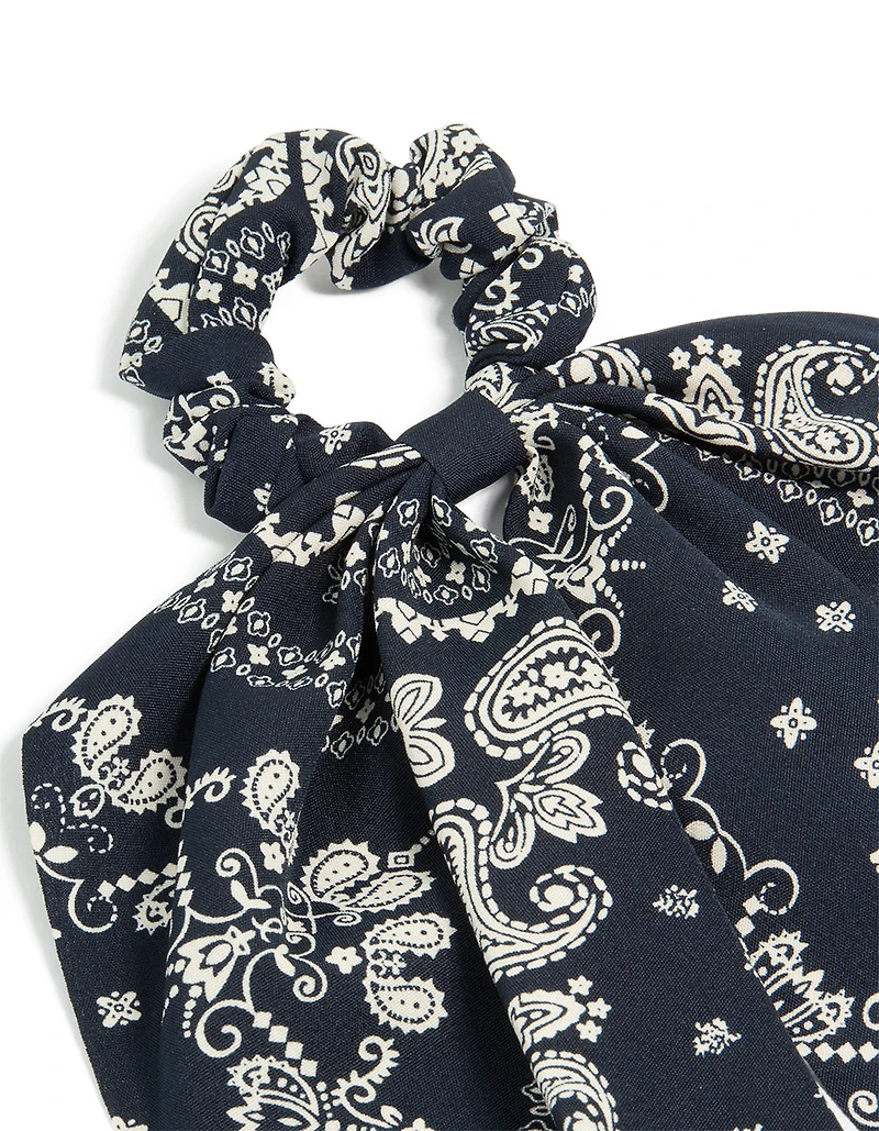 Black & White Paisley Printed Scarf Scrunchie