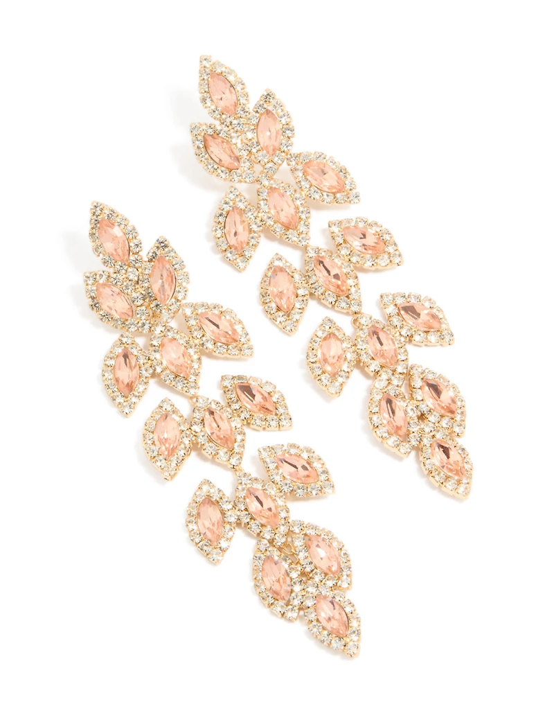Gold Diamante Gleaming Pear Drop Earrings