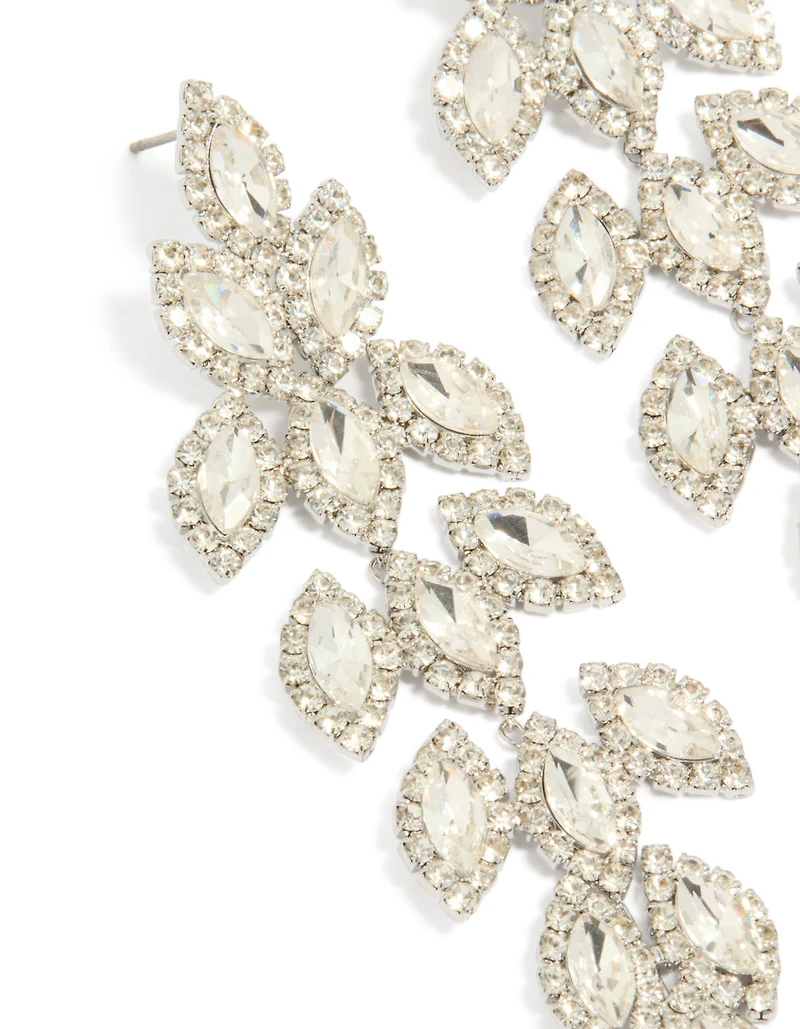 Silver Diamante Gleaming Pear Drop Earrings