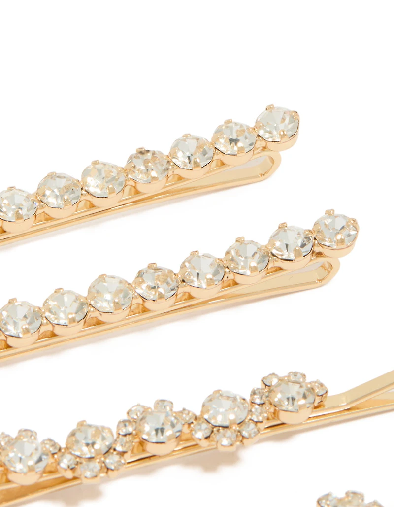 Gold Diamante Hair Clips 4-Pack