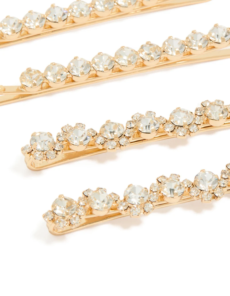 Gold Diamante Hair Clips 4-Pack