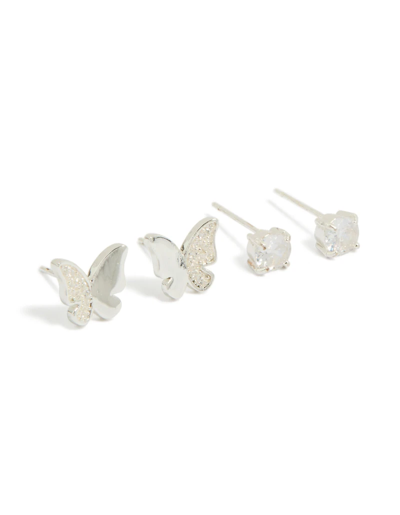Tweens Stainless Steel Cubic Zirconia Butterfly Stud Earrings 2-Pack