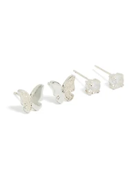 Tweens Stainless Steel Cubic Zirconia Butterfly Stud Earrings 2-Pack