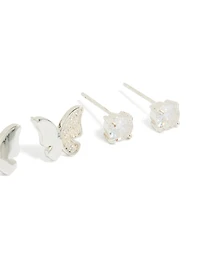 Tweens Stainless Steel Cubic Zirconia Butterfly Stud Earrings 2-Pack