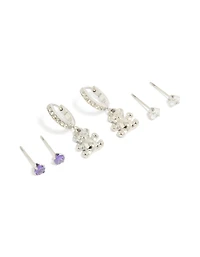 Tweens Stainless Steel Cubic Zirconia Bear Stacker Earrings 3-Pack