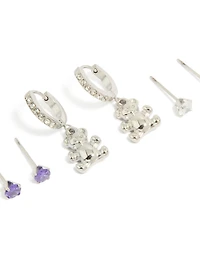 Tweens Stainless Steel Cubic Zirconia Bear Stacker Earrings 3-Pack