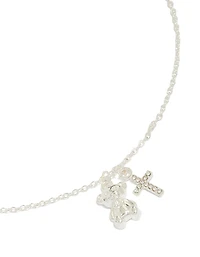 Tweens Stainless Steel Bear & Cross Charm Necklace