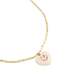 Tweens  Gold Plated Stainless Steel Statement Cream  Enamel Heart Necklace