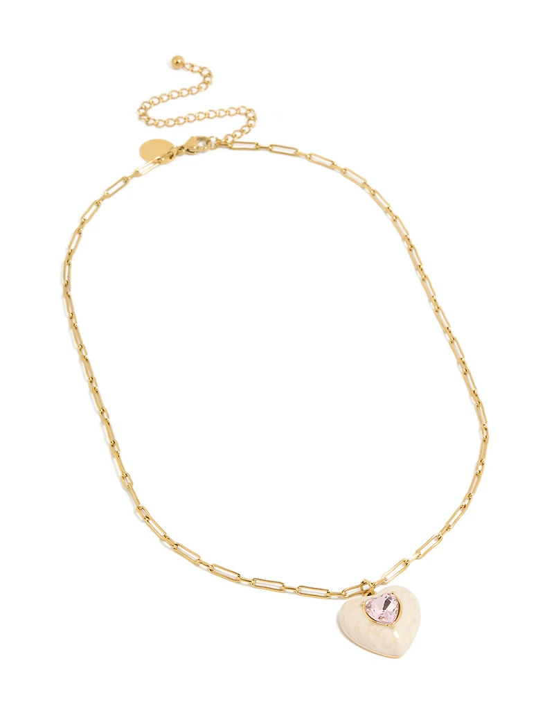 Tweens  Gold Plated Stainless Steel Statement Cream  Enamel Heart Necklace