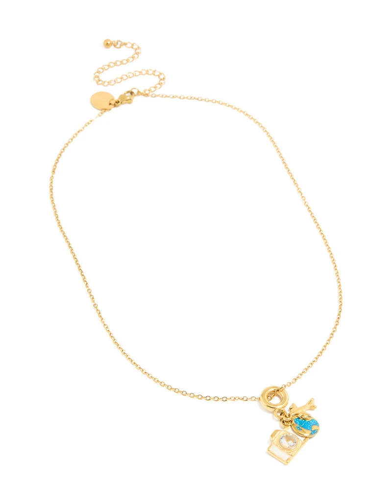 Tweens Gold Plated Stainless Steel Travel Motif Charm Necklace