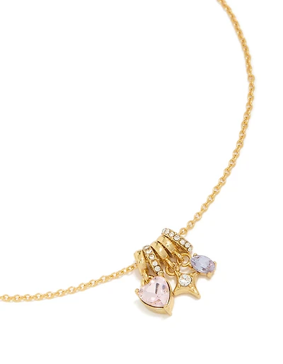 Tweens Gold Plated Stainless Steel Mix Shape Diamante Charm Necklace