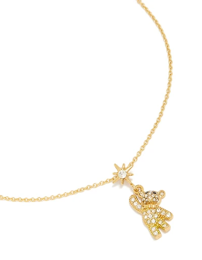 Tweens Gold Plated Stainless Steel Pavé Hanging Bear Necklace