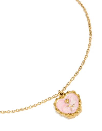 Tweens Gold Plated Stainless Steel Enamel Flower Heart Necklace