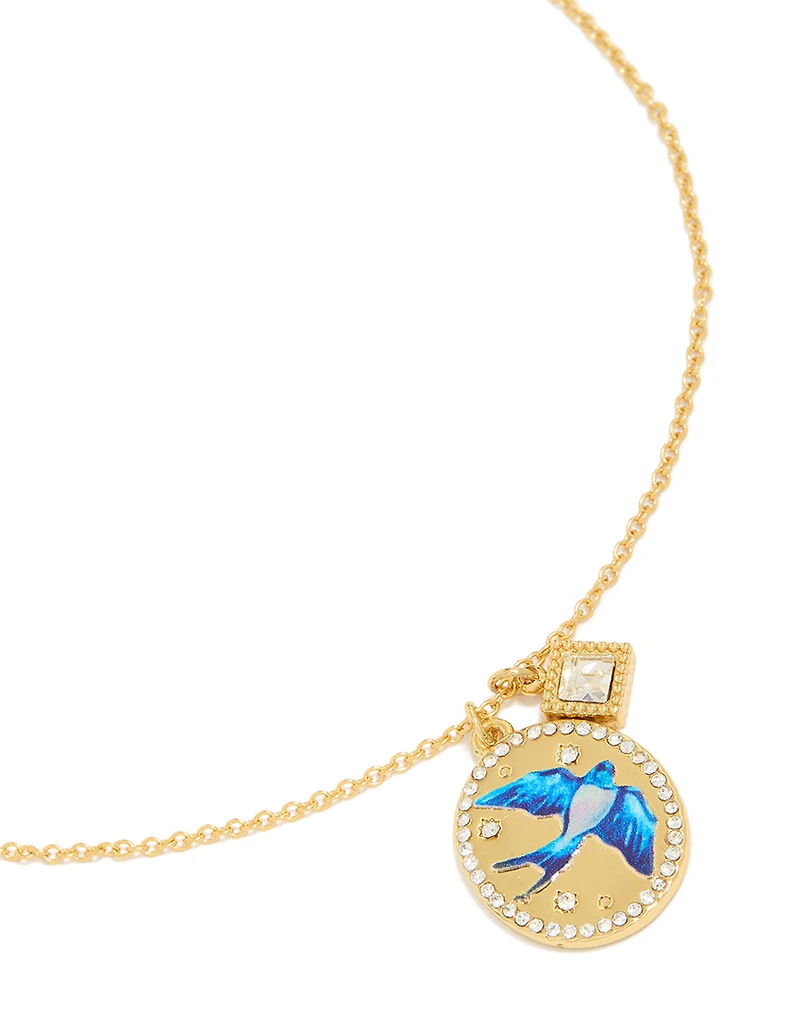 Tweens Gold Plated Stainless Steel Diamante & Enamel Bird Necklace