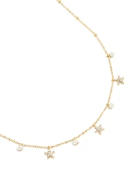Tweens Gold Plated Stainless Steel Pearl & Starfish Charms Necklace