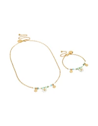 Tweens Gold Plated Stainless Steel Pearl Flower Necklace & Bracelet Set
