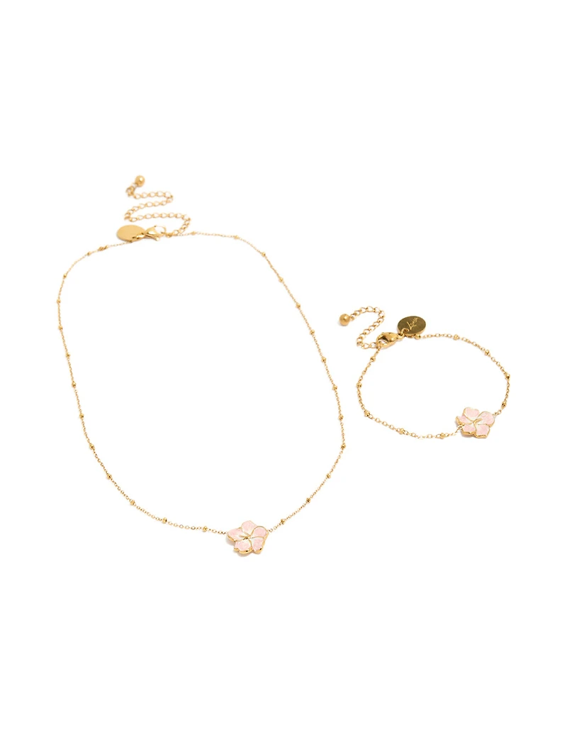 Tweens Gold Plated Stainless Steel Necklace & Bracelet Set