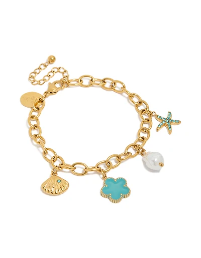 Tweens Gold Plated Stainless Steel Sea & Flower Charm Bracelet