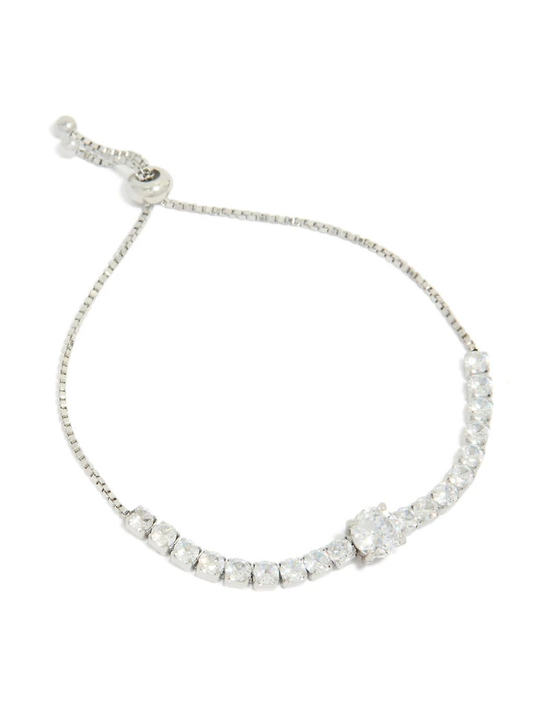Tweens Stainless Steel Round Cubic Zirconia Toggle Bracelet
