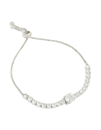 Tweens Stainless Steel Round Cubic Zirconia Toggle Bracelet