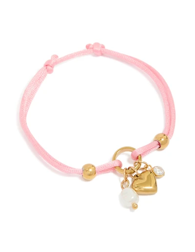 Bracelet à fermoir en forme de cœur en acier inoxydable plaqué or avec cordon rose pour adolescentes
