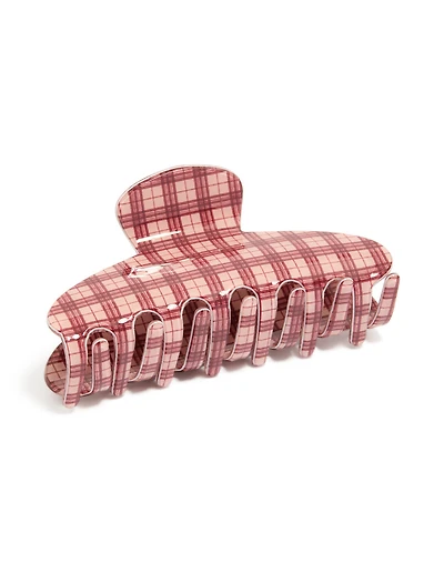 Tweens Pink & Red Checkered Acrylic Arch Claw Clip