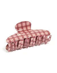 Tweens Pink & Red Checkered Acrylic Arch Claw Clip