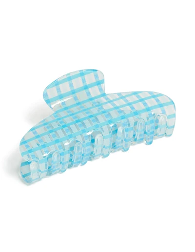 Tweens Blue & White Acrylic Checkered Print Arch Claw Clip