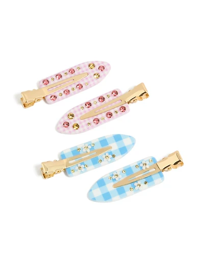 Tweens Pastel Checkered Creaseless Hair Clips 4-Pack