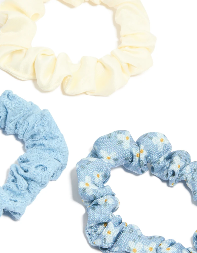 Tweens Daisy Flower & Checkered Fabric Scrunchies 5-Pack