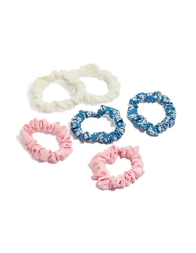 Tweens Flower & Embroidered Scrunchies 6-Pack