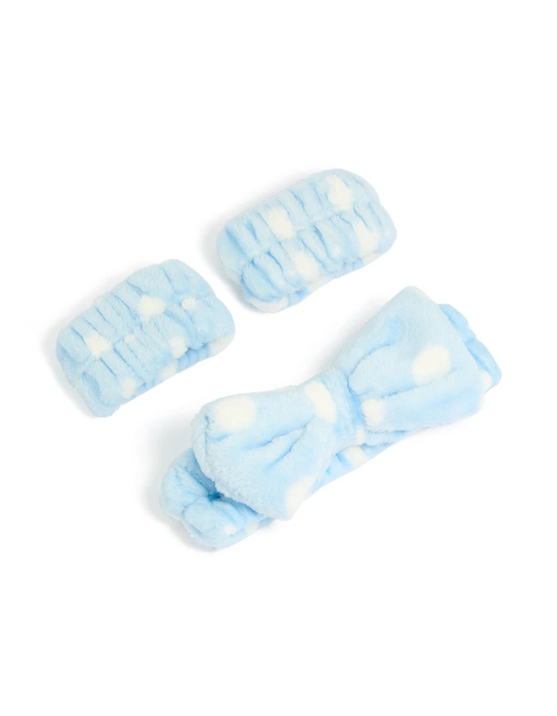 Tweens Blue White Spotted Wristband & Headband Set