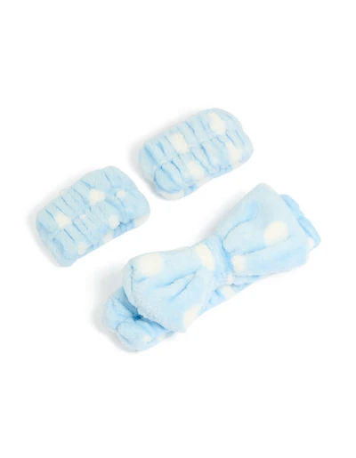 Tweens Blue White Spotted Wristband & Headband Set