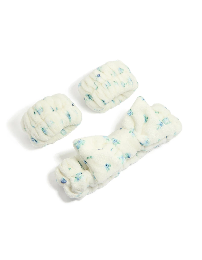 Tweens Printed Flower Wristband & Fabric Headband Set