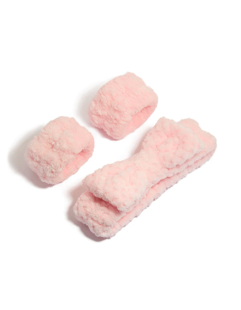 Tweens Pink Fluffy Wristband & Headband Set