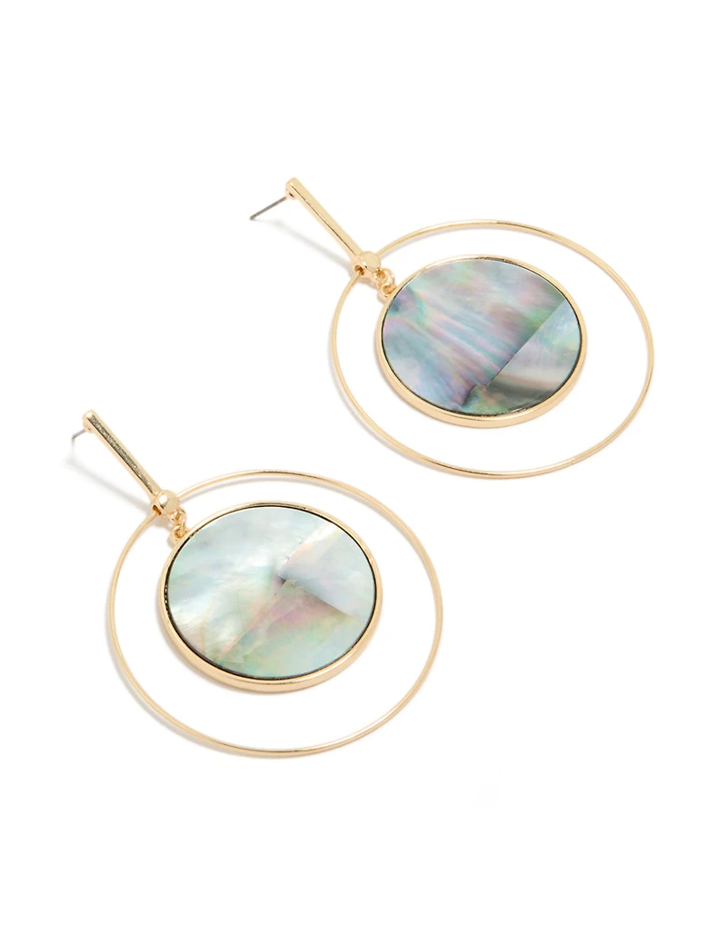 Gold Genuine Shell Disc Drop Earrings