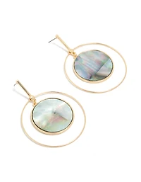 Gold Genuine Shell Disc Drop Earrings