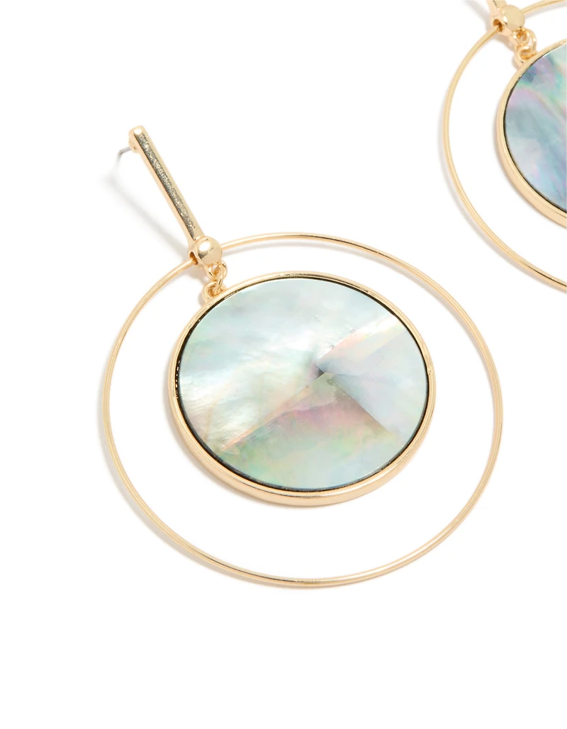 Gold Genuine Shell Disc Drop Earrings