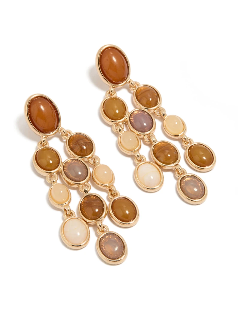 Boucles d'oreilles pendantes ovales en pierres brunes et or