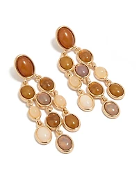 Boucles d'oreilles pendantes ovales en pierres brunes et or
