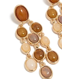 Boucles d'oreilles pendantes ovales en pierres brunes et or