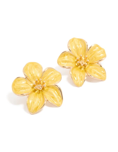 Gold Yellow Flower Stud Earrings
