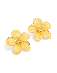 Gold Yellow Flower Stud Earrings