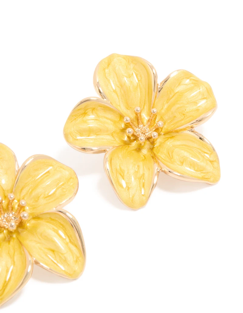 Gold Yellow Flower Stud Earrings