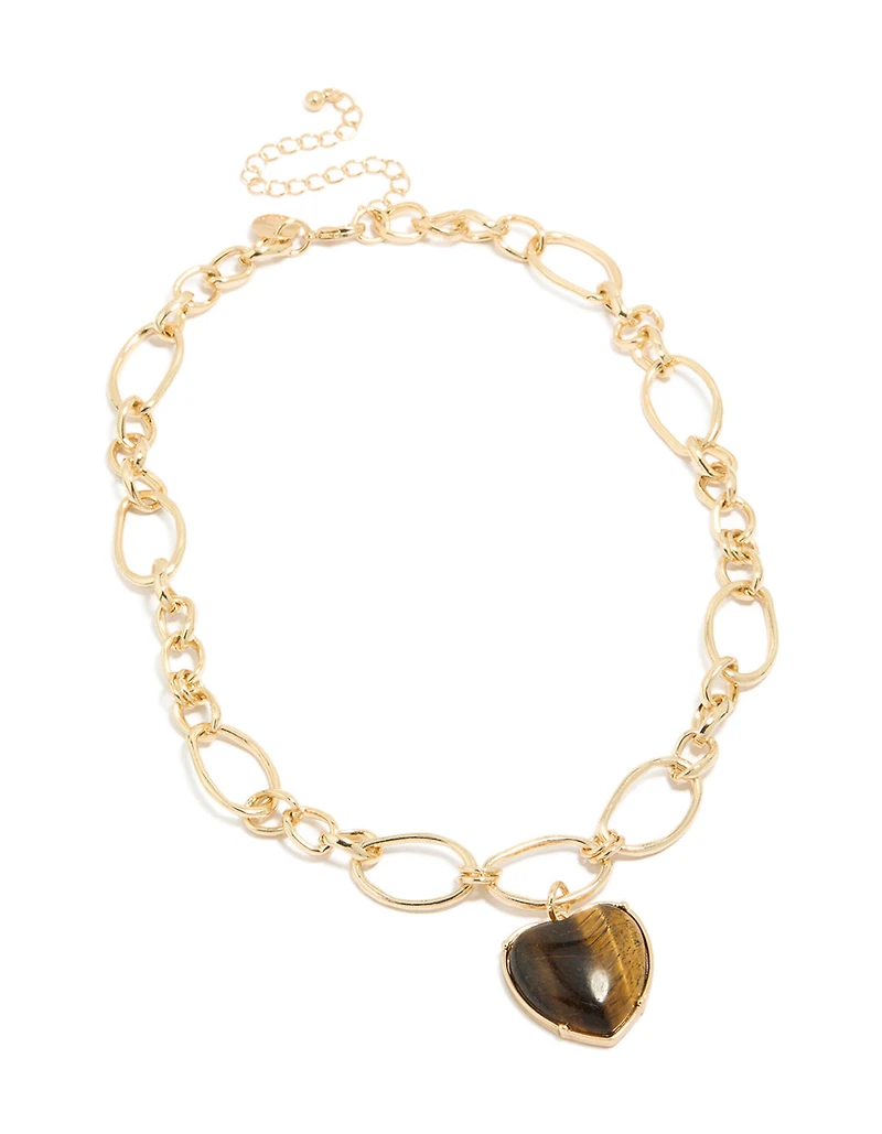 Gold Loop Chain & Brown Heart Pendant Necklace