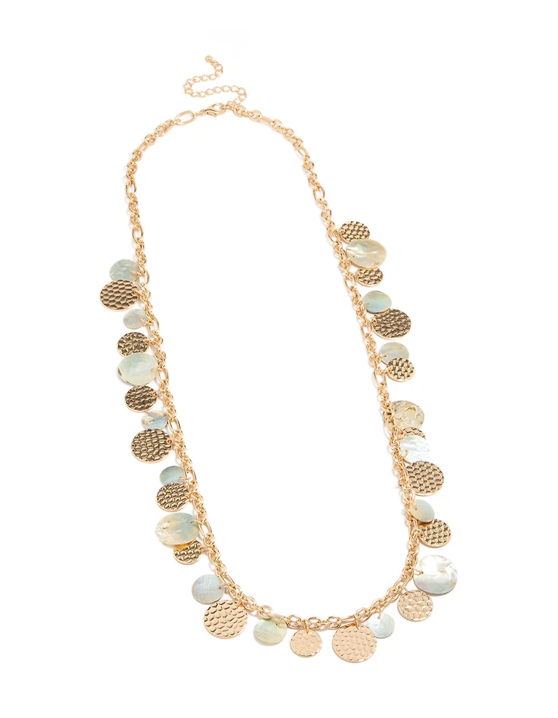 Gold Textured Discs & Circle Genuine Shell Necklace