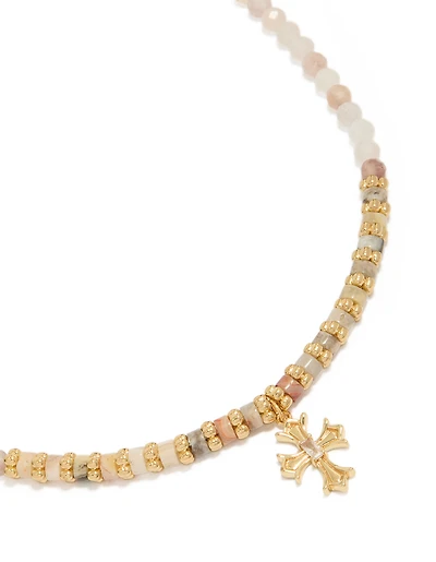 Gold Plated Semi Precious Stones Beaded Cross Necklace