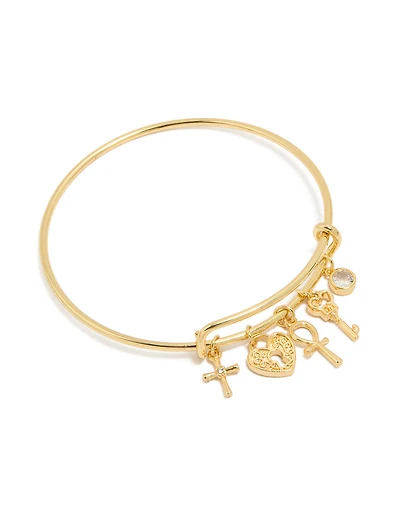 Gold Plated Cross & Heart Charms Bangle