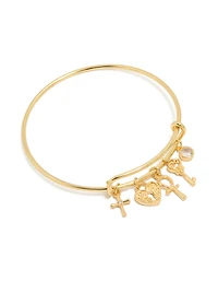 Gold Plated Cross & Heart Charms Bangle
